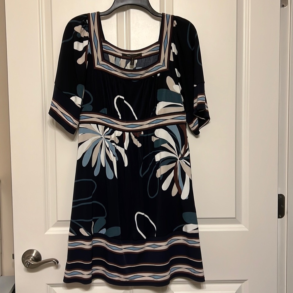 BCBG navy pattern dress, size medium